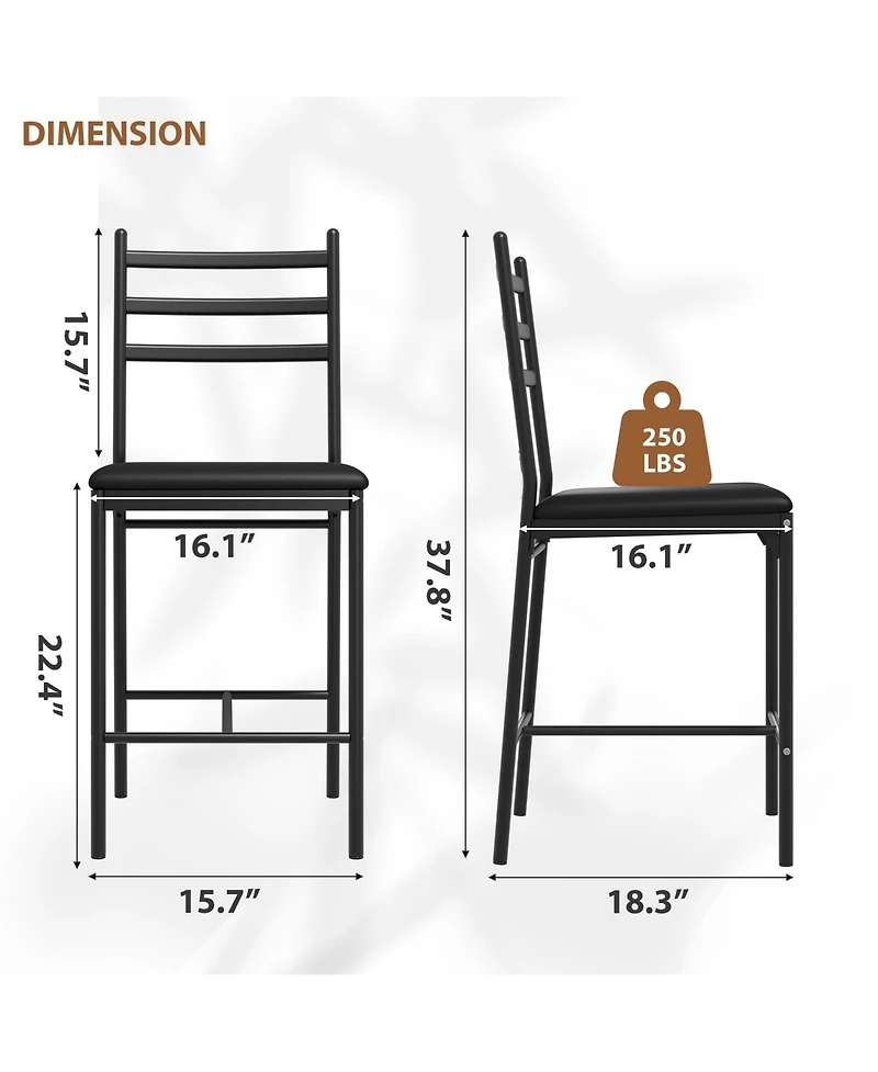 homfan Modern Upholstered Bar Stools Set of 4 - Counter Height Dining Chairs with Backrest, Sturdy Metal Frame, Faux Leather Padded Seat