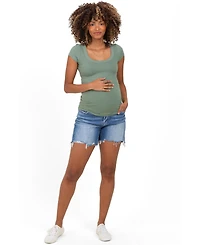Pinkblush Maternity Blue Distressed Frayed Hem Denim Shorts