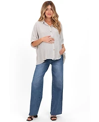 Pinkblush Maternity Taupe Striped Boxy Button Down Top