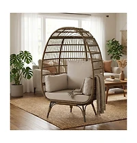 Xo Rattan Oversized Egg Chair, Uv Resistant Patio Lounge Chair for Indoor Outdoor Garden Balcony
