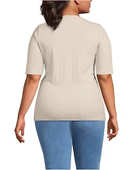 Lands' End Plus Elbow Sleeve Variegated Micro Rib Scoop Neck Henley