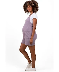 Pinkblush Maternity Purple Solid Ribbed V-Neck Sleeveless Front Pocket Romper