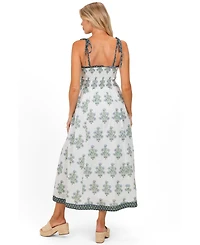 Pinkblush Maternity Off White Floral Smocked Shoulder Tie Maxi Dress