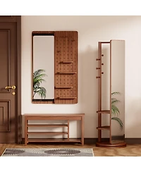 Phying Walnut Multi Functional Design Panel Wall Mounted Full Length Mirror Space Saving Can Be Pushed and Pulled for Bedroom Living Room Entrance