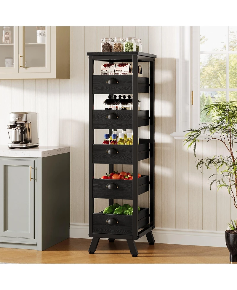 Tribesigns 44.88" Tall 5-Tier Narrow Snack Stand Kitchen Stand Fruit Basket,Wood Fruit and Vegetable Storage Rack