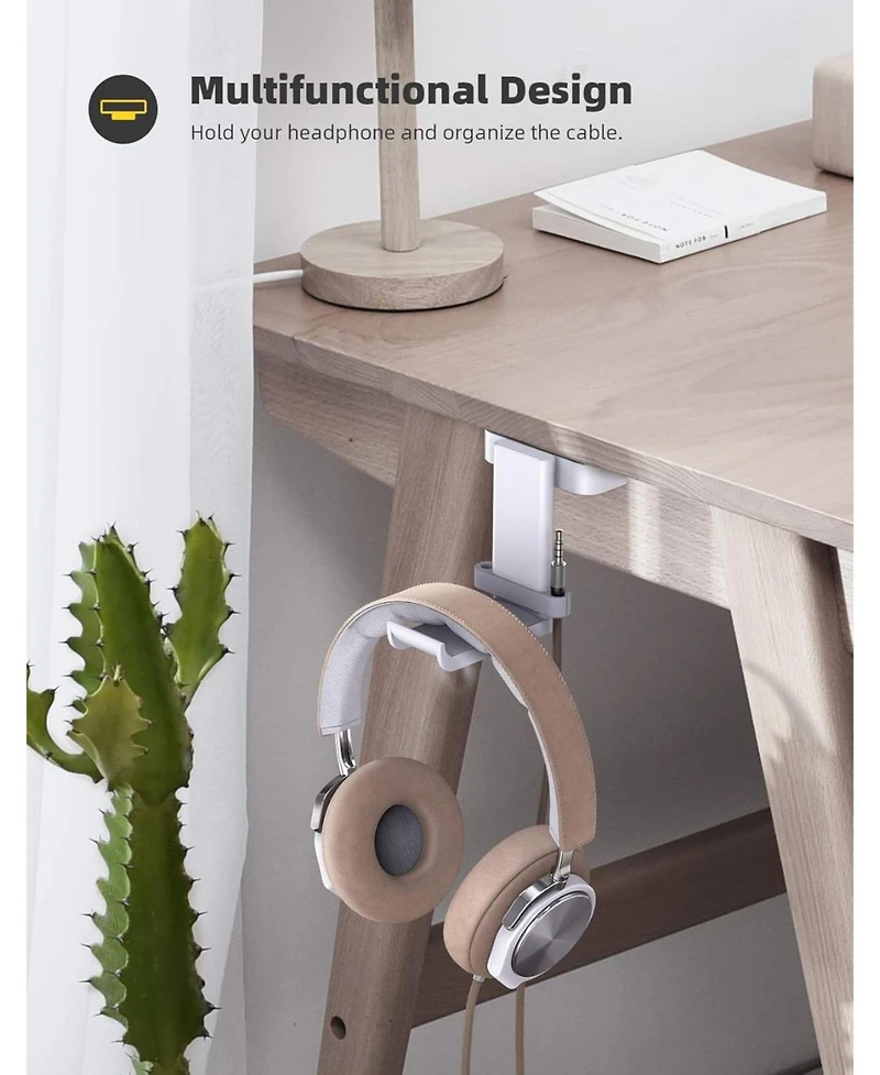 Lamicall Sticky Headphone Stand - 360 Degree Rotation Earphone Adhesive Hook Holder Mount