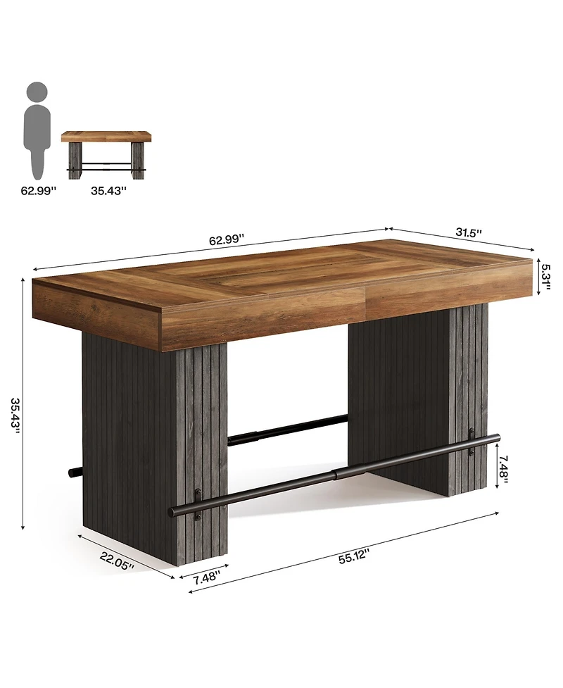 Tribesigns 62 Inch Kitchen Island, Rectangular Bar Table, Industrial Counter Height Pub Dining Table