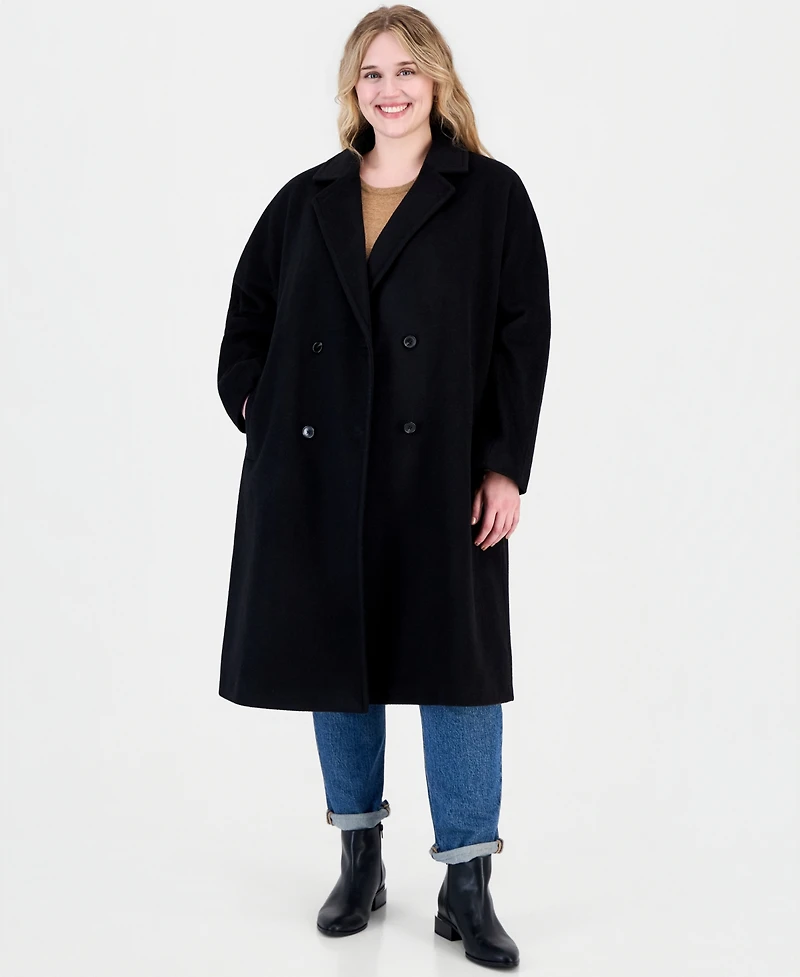 Calvin Klein Plus Double-Breasted Wool-Blend Notch Collar Coat