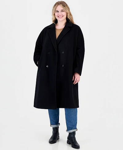 Calvin Klein Plus Double-Breasted Wool-Blend Notch Collar Coat