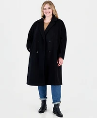 Calvin Klein Plus Double-Breasted Wool-Blend Notch Collar Coat