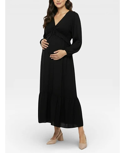 Motherhood Maternity Puff Sleeve Ruffle Midi Dress