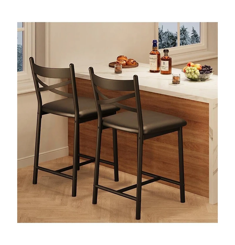 homfan Bar Stools Set of 2, Modern Counter Height Barstool With High Back and Metal Footrest, Upholstered Large Seat Island Chairs