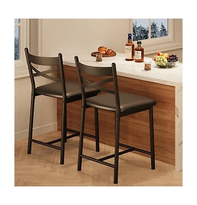 homfan Bar Stools Set of 2, Modern Counter Height Barstool With High Back and Metal Footrest, Upholstered Large Seat Island Chairs