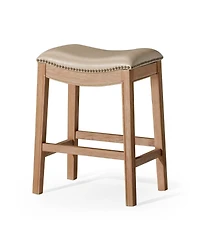 Maven Lane Adrien Saddle Counter Stool Reclaimed Oak Finish w/ Ash Grey Fabric Upholstery