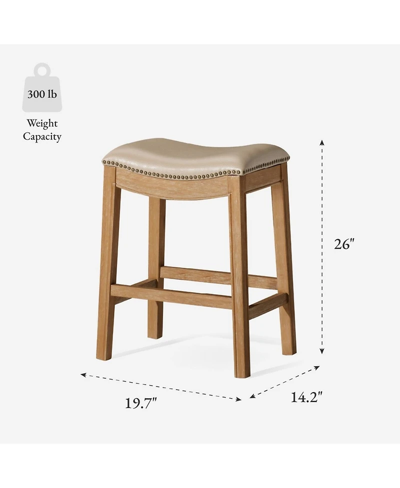 Maven Lane Adrien Saddle Counter Stool Reclaimed Oak Finish w/ Ash Grey Fabric Upholstery