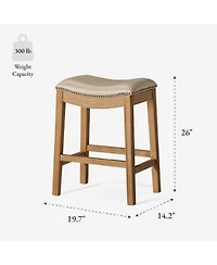 Maven Lane Adrien Saddle Counter Stool Reclaimed Oak Finish w/ Ash Grey Fabric Upholstery