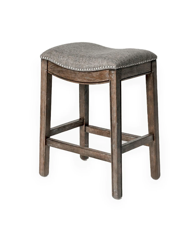 Maven Lane Adrien Saddle Counter Stool Reclaimed Oak Finish w/ Ash Grey Fabric Upholstery