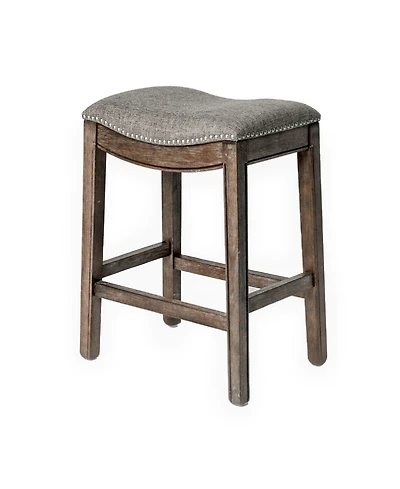 Maven Lane Adrien Saddle Counter Stool Reclaimed Oak Finish w/ Ash Grey Fabric Upholstery