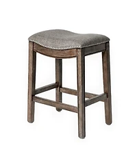 Maven Lane Adrien Saddle Counter Stool Reclaimed Oak Finish w/ Ash Grey Fabric Upholstery