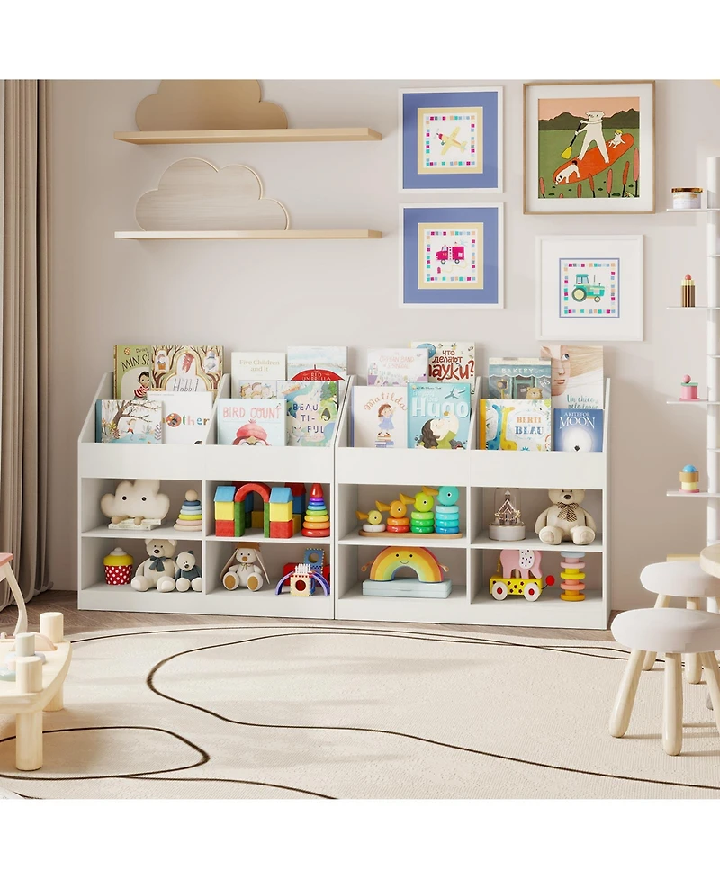 Gymax 3-Tier Kid's Bookshelf with Display Rack and 4 Compartments for Kids Room Playroom