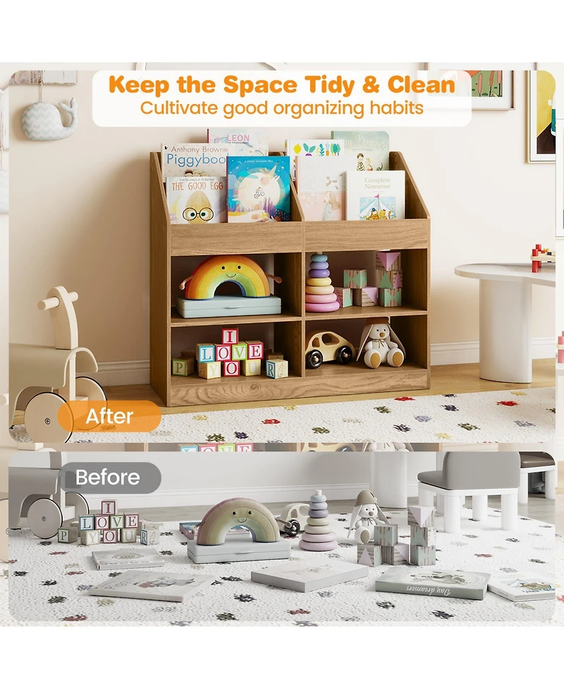 Gymax 3-Tier Kid's Bookshelf with Display Rack and 4 Compartments for Kids Room Playroom