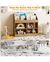 Gymax 3-Tier Kid's Bookshelf with Display Rack and 4 Compartments for Kids Room Playroom