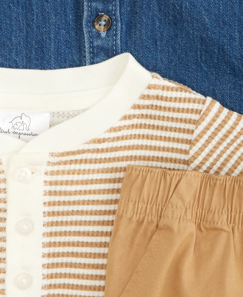 First Impressions Baby Boys' 3M-24M Chambray Shirt, Striped Henley Bodysuit and Pants, 3-Piece Set, Macy's Exclusive