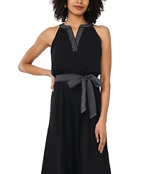 Vince Camuto Women's Contrast Trapunto Stitch V-Neck Maxi Dress