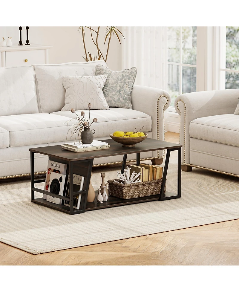 Gymax 40'' Coffee Table and 2-Tier Modern Farmhouse Center Table w/Storage Shelf
