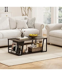 Gymax 40'' Coffee Table and 2-Tier Modern Farmhouse Center Table w/Storage Shelf