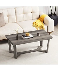 Gymax Coffee Table Solid Rubber Wood Center Table With Cross-Shaped Base Accent Table