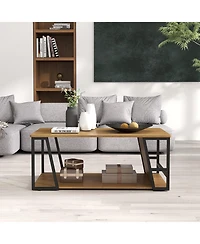 Gymax 40'' Coffee Table and 2-Tier Modern Farmhouse Center Table w/Storage Shelf