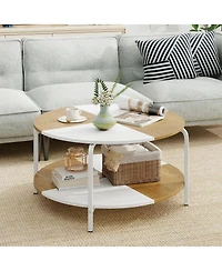 Gymax 2-Tier Round Coffee Table With Storage Shelf Metal Frame for Living Room Apartment