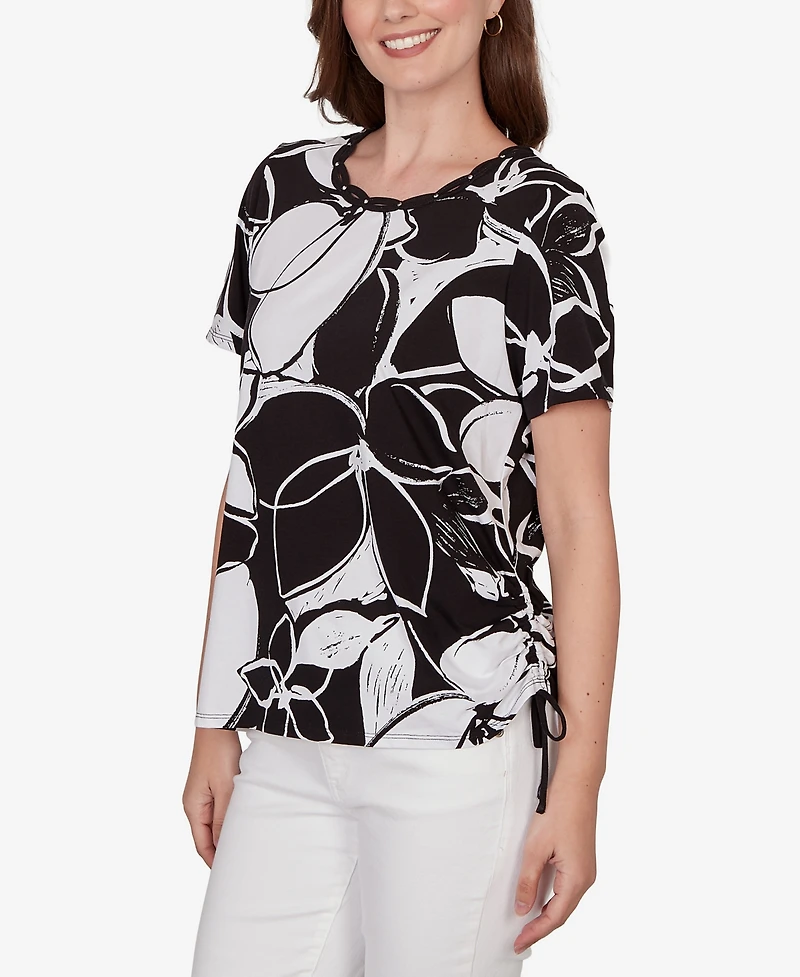 Alfred Dunner Petite Abstract Floral Embellished Side-Tie Top