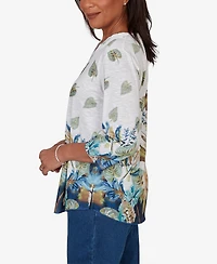 Alfred Dunner Petite Indigo Girls Placed Texture Floral Knit Top