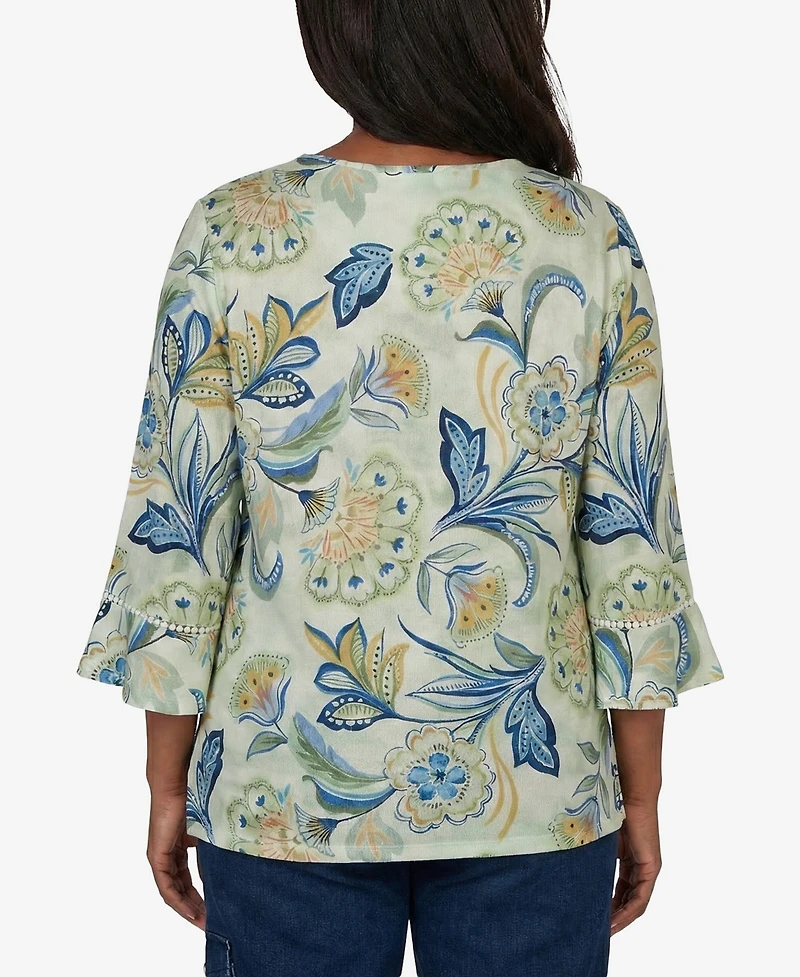 Alfred Dunner Petite Indigo Girls Bold Meadow Floral Knit Top