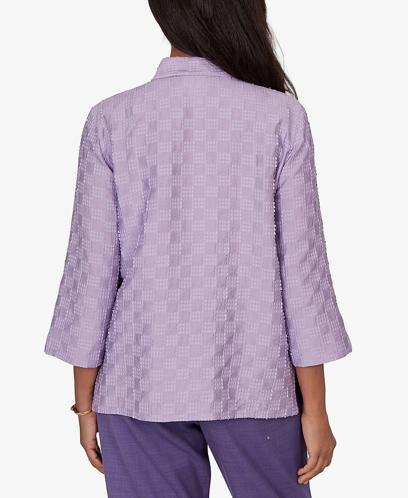 Alfred Dunner Petite Grand Bazaar Box Textured Button-Front Top