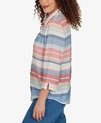 Alfred Dunner Petite Camden Market Colorful Stripes Button-Front Top
