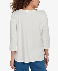 Alfred Dunner Petite Camden Market Crochet Embroidered Floral Knit Top