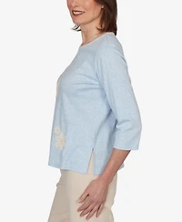 Alfred Dunner Petite Camden Market Floral Stitches Heathered Knit Top