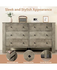 homfan Wide 6 Drawer Dresser for Bedroom - Modern Wooden Chest with Deep Storage Drawers, Metal Knobs Ideal Kids Room, Entryway, Hallway