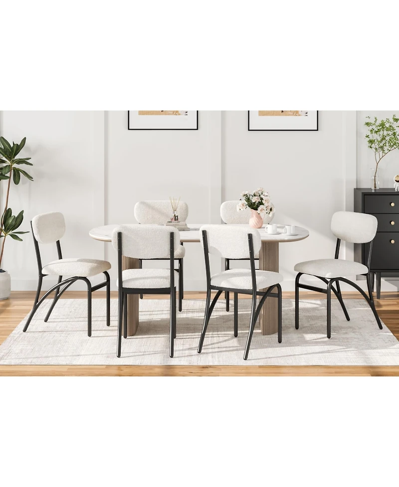 homfan Modern Boucle Dining Chair Set - Upholstered Lambswool Fabric - Armless Minimalist Design - Metal Legs - Stackable, Set of 4