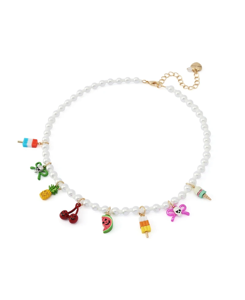 Betsey Johnson Faux Imitation Pearl Spooky Summer Charm Bib Necklace