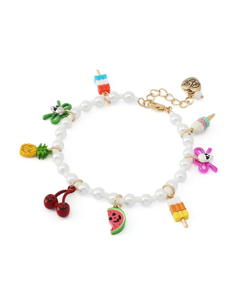 Betsey Johnson Faux Imitation Pearl Spooky Summer Mixed Charm Bracelet