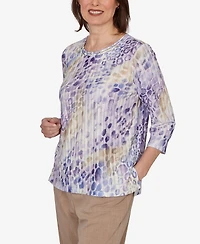 Alfred Dunner Petite Grand Bazaar Animal Print Ribbed Knit Top
