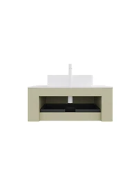 Sillysis Light Green Wall Mounted Bathroom Vanity with Ceramic Sink, Plywood Cabinet, Soft Close Striped Drawer