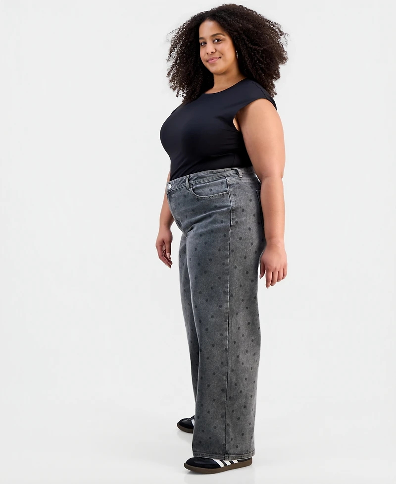 Madden Girl Trendy Plus Ultra High-Rise '90s Polka Dot Jeans