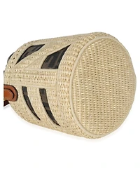 Pre-Owned Fendi Beige Brown Raffia Zucca Canvas Ff Step Out Bucket Bag