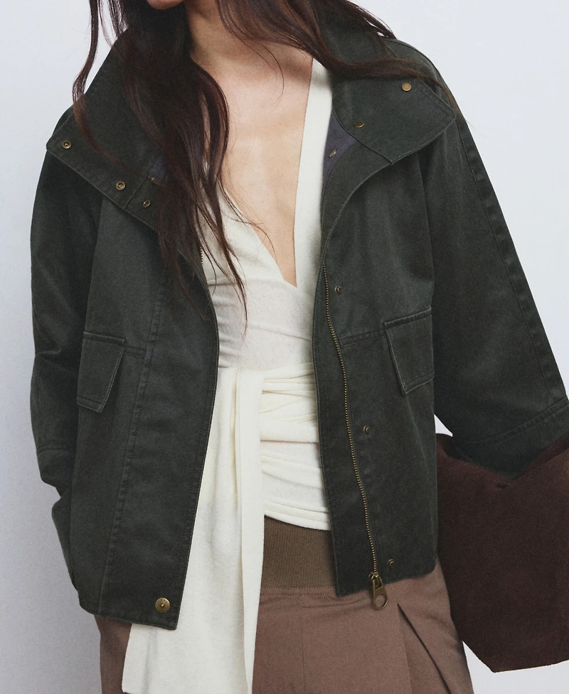 Mango Women's Pockets Funnel Neck Parka Jacket