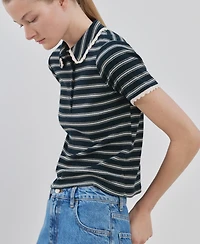 Mango Women's Striped Scalloped Polo Shirt